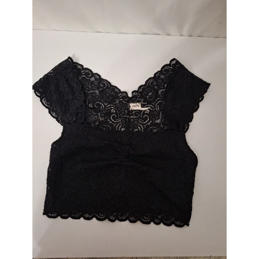 Free People Intimately Chase Me Crop Top Black Lace Brami Bralette Sz XS Sexy